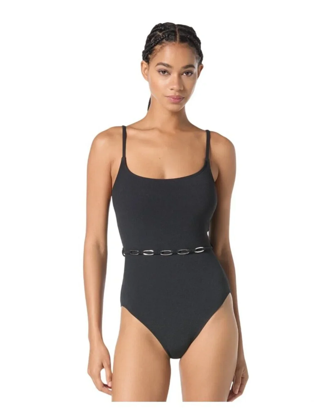 NWT Michael Michael Kors Womens Chain Belt One-Piece Swimsuit MM06306 Black 6